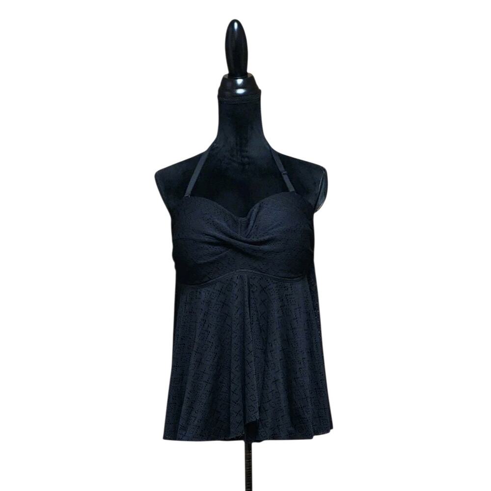 MERONA Women's Flyaway Tankini Halter Top, BLACK Size XL Swimsuit Beach Wear
